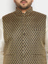 Vastramay Men's Plus Size Black and Gold Jacquard Nehru Jacket
